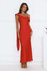 Whispered Flame Satin Maxi Dress Red