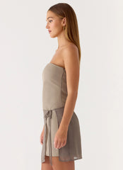 Via Veneto Mini Dress - Sand Brown