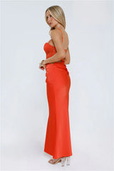 Slow Summer Nights Lace Satin Maxi Dress Tangerine