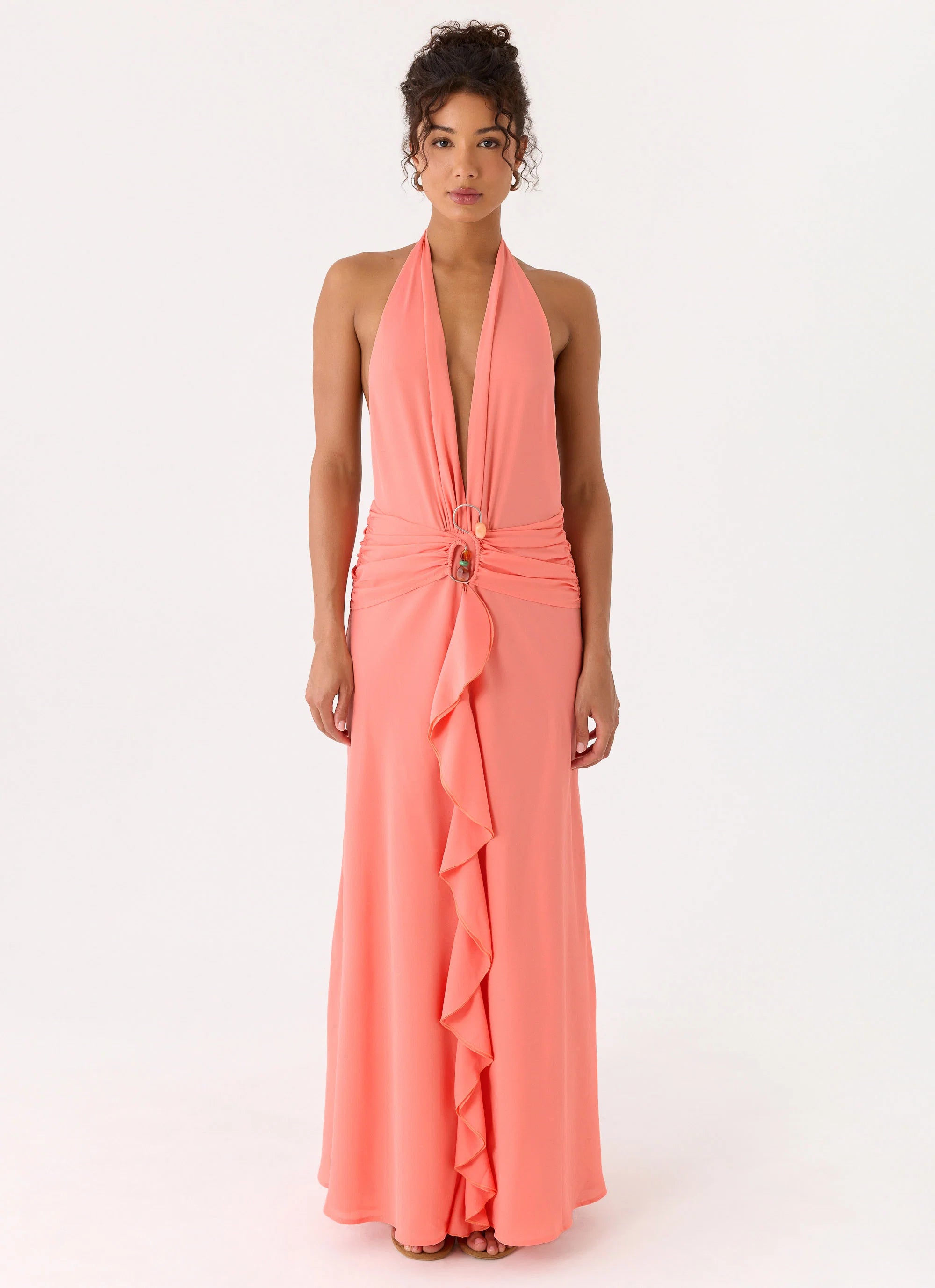 Attina Halter Maxi Dress - Coral