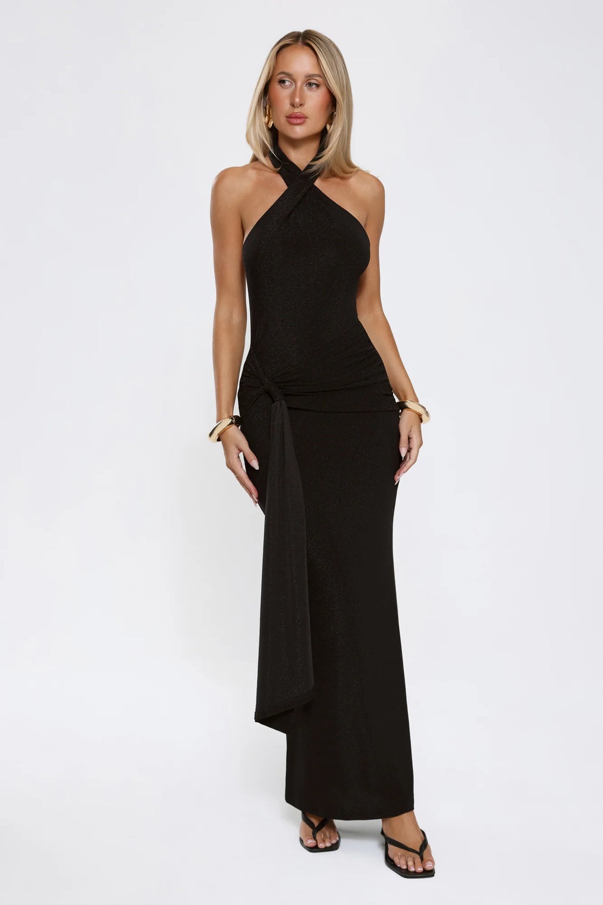 Glitter Through Twilight Halter Maxi Dress Black