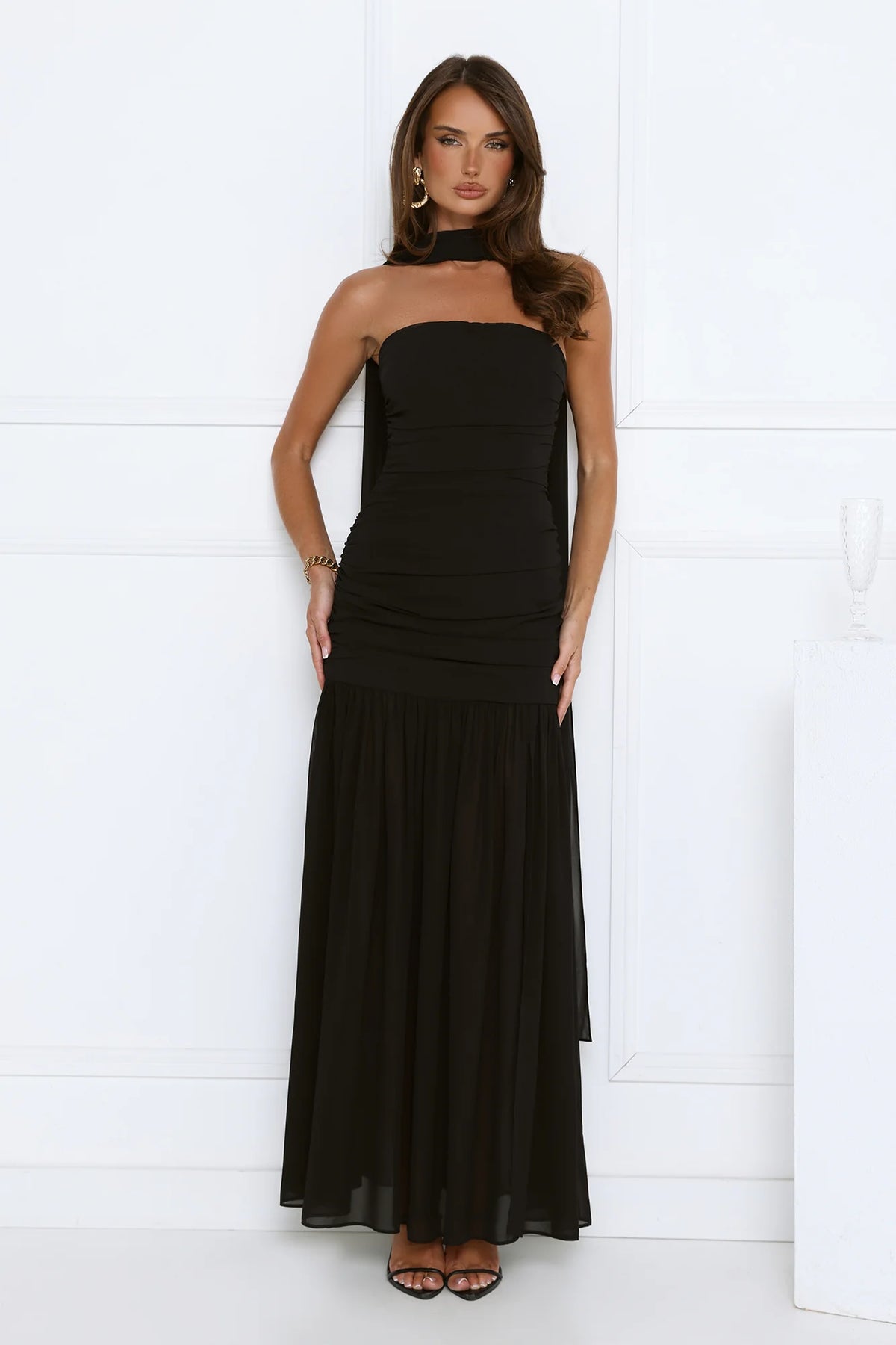 Soirée Glow Strapless Maxi Dress Black