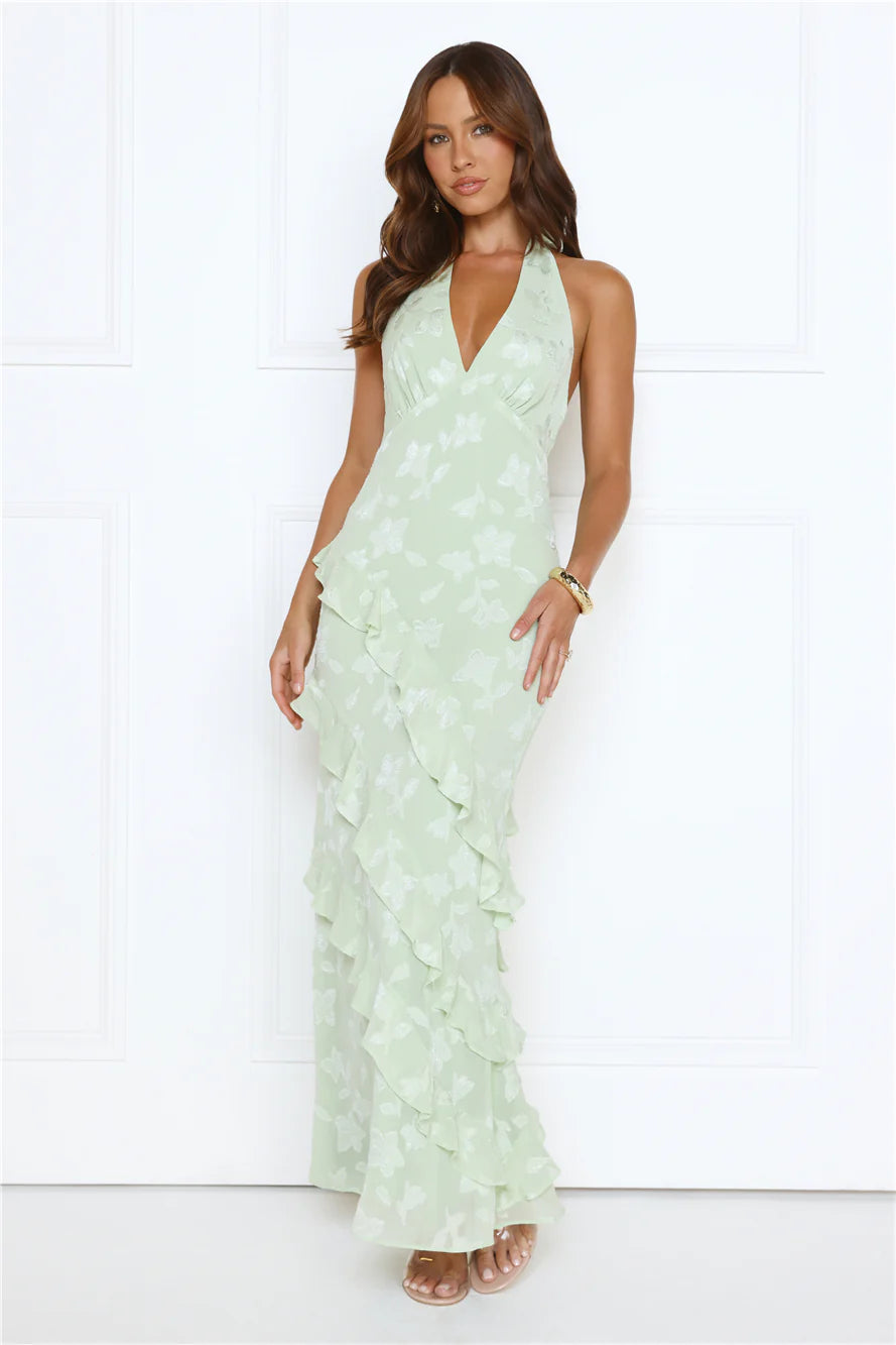 Scarlet Muse Halter Maxi Dress Green