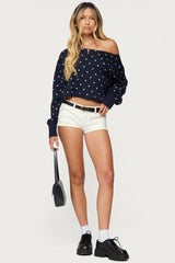 Oversized Off Shoulder Polka Dot Sweater