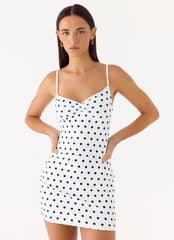 Last Light Mini Dress - Porcelain Blue Polka Dot