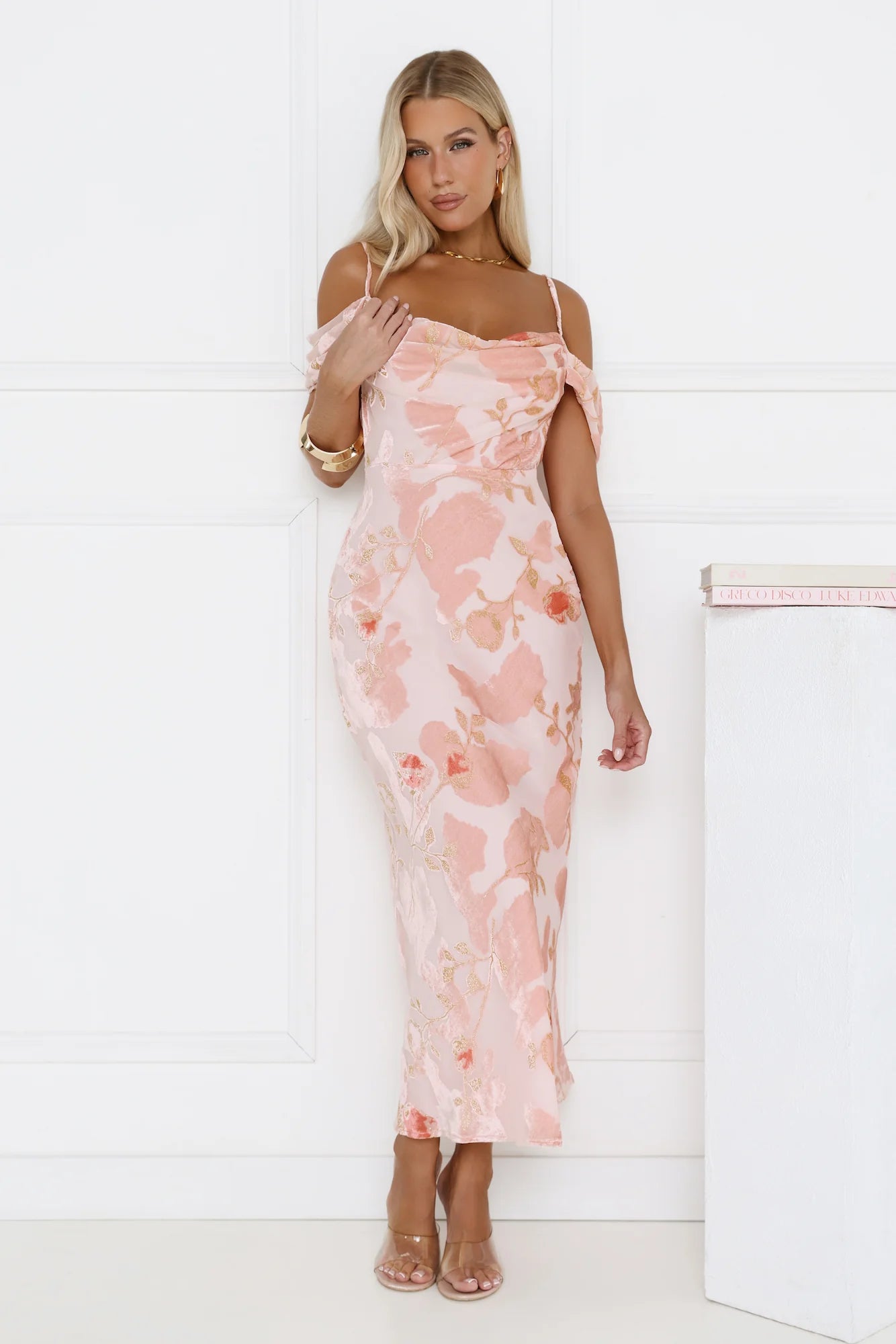 Garden Romance Off Shoulder Maxi Dress Pink