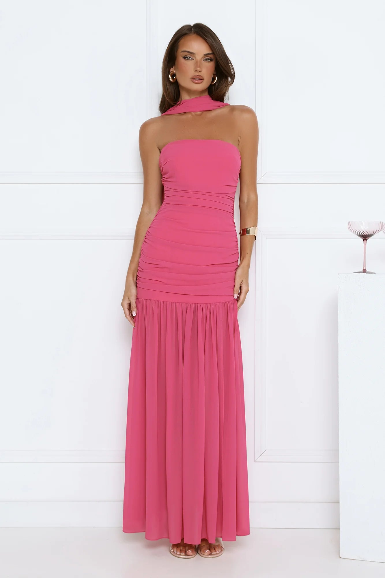 Soirée Glow Strapless Maxi Dress Pink