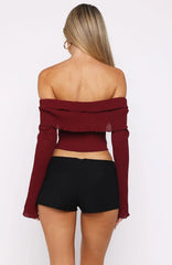 Mood Forever Long Sleeve Off Shoulder Top Burgundy