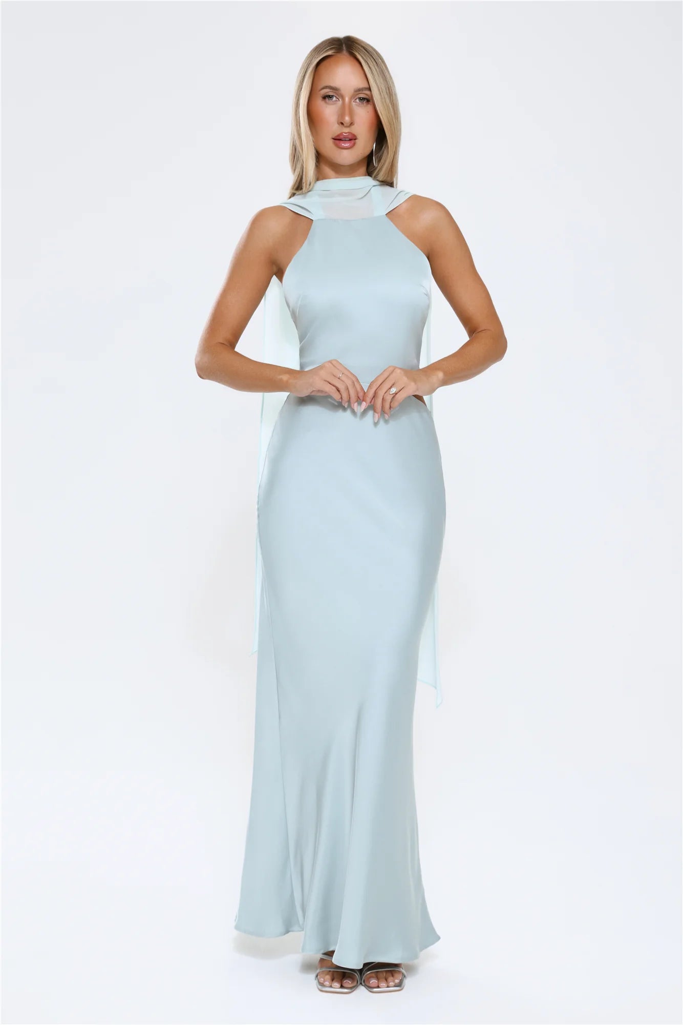 Luxe Obsession Halter Satin Maxi Dress Seafoam