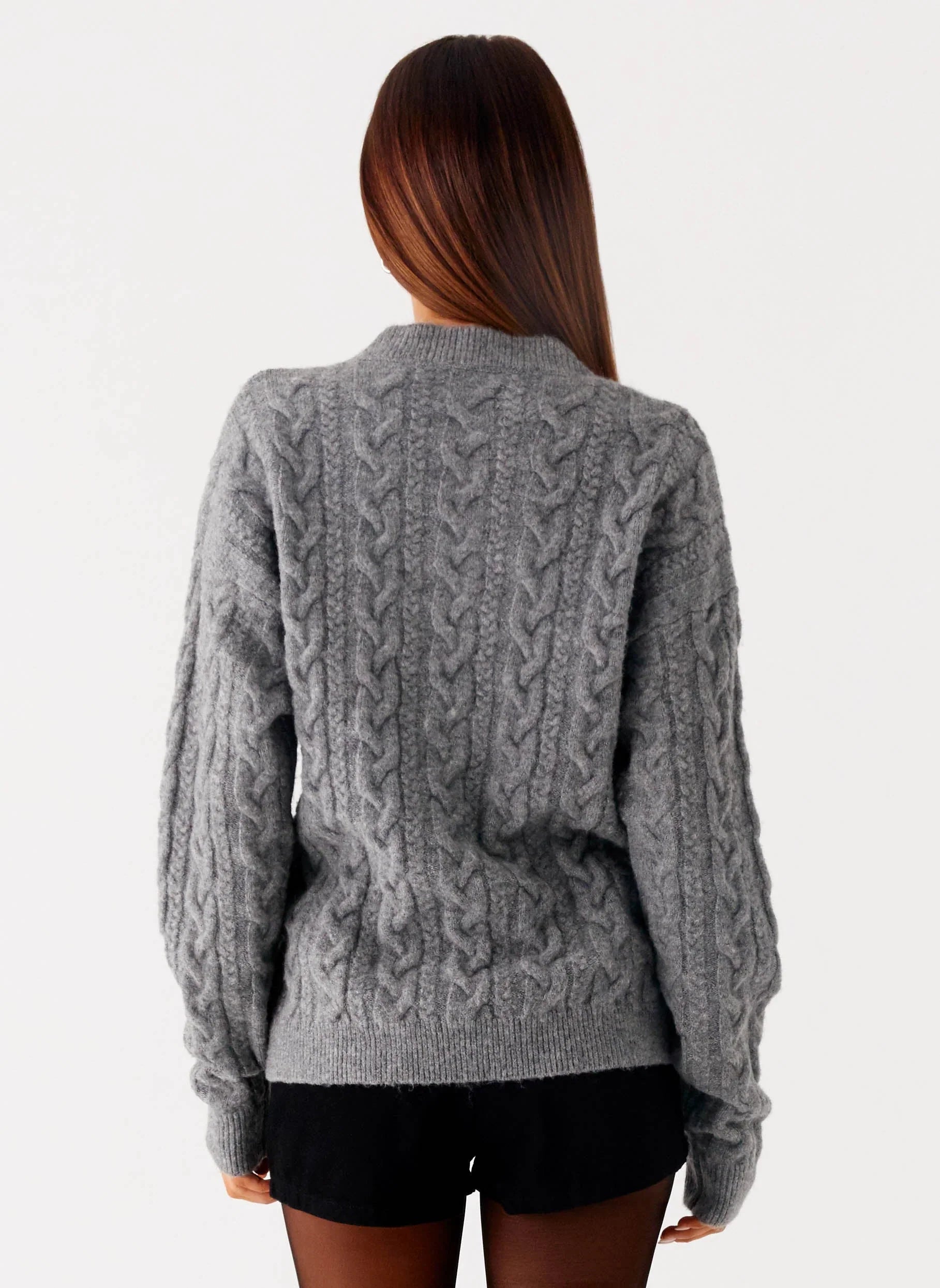 Frawley Cable Knit Cardigan - Grey